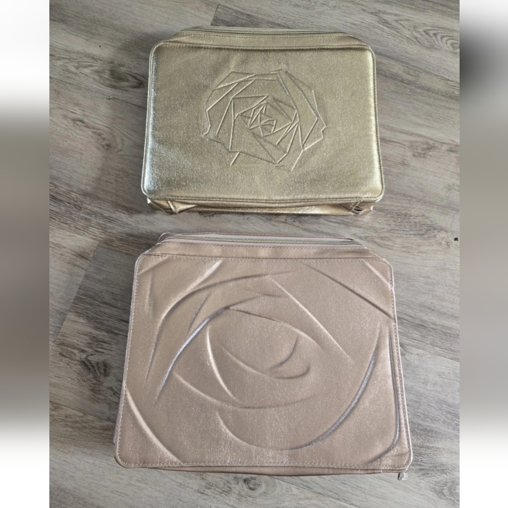Lot of 2 Lancome Cosmetic Makeup Bag Train Case Gold Pink